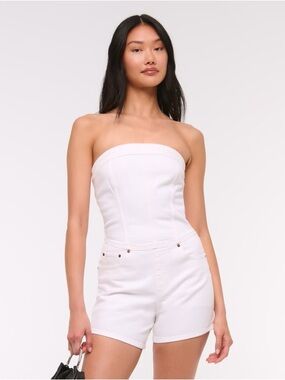 Woman’s Abercrombie & Fitch White Strapless Denim Romper Size  XL